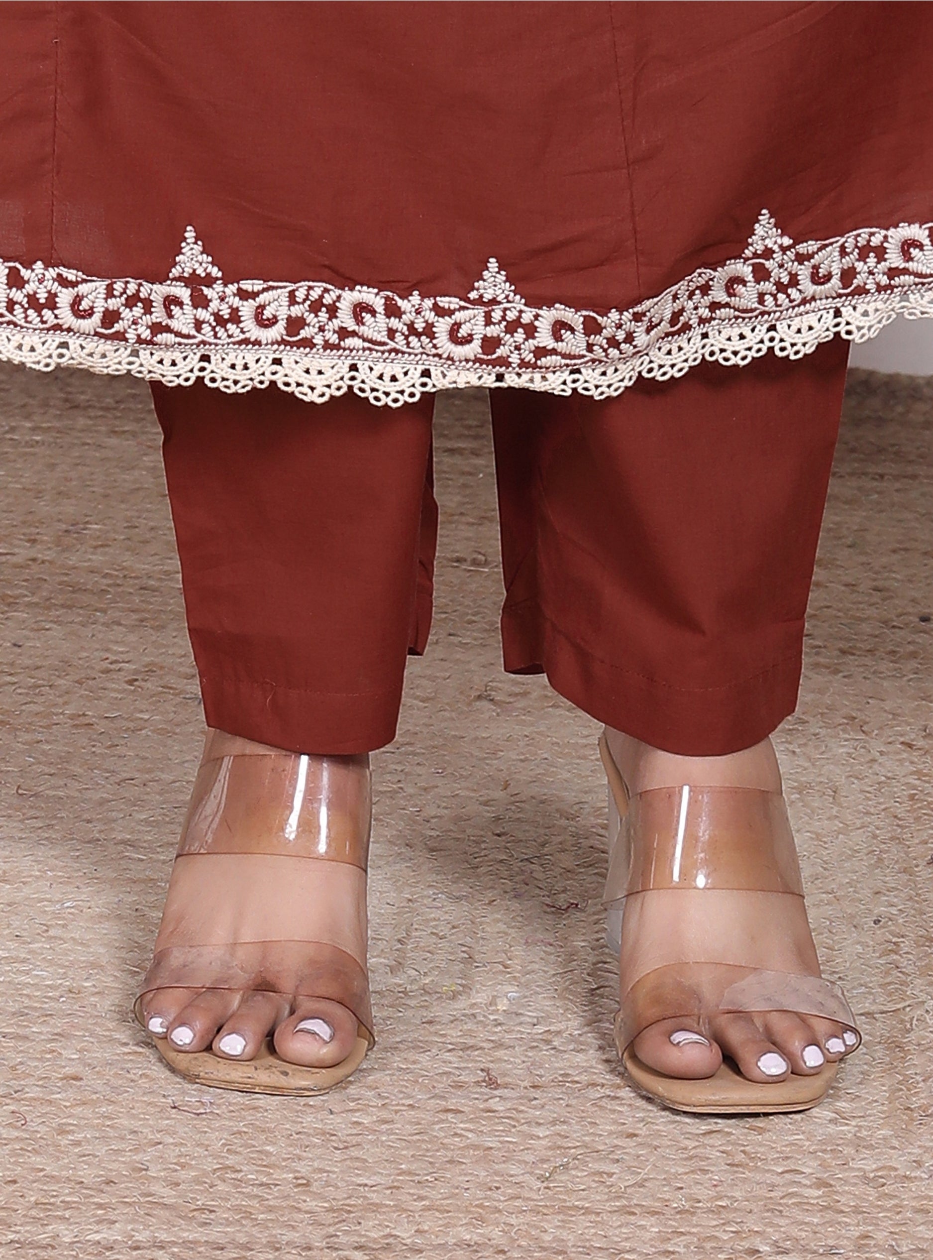 Elegant Rust Embroidered Anarkali Suit Set