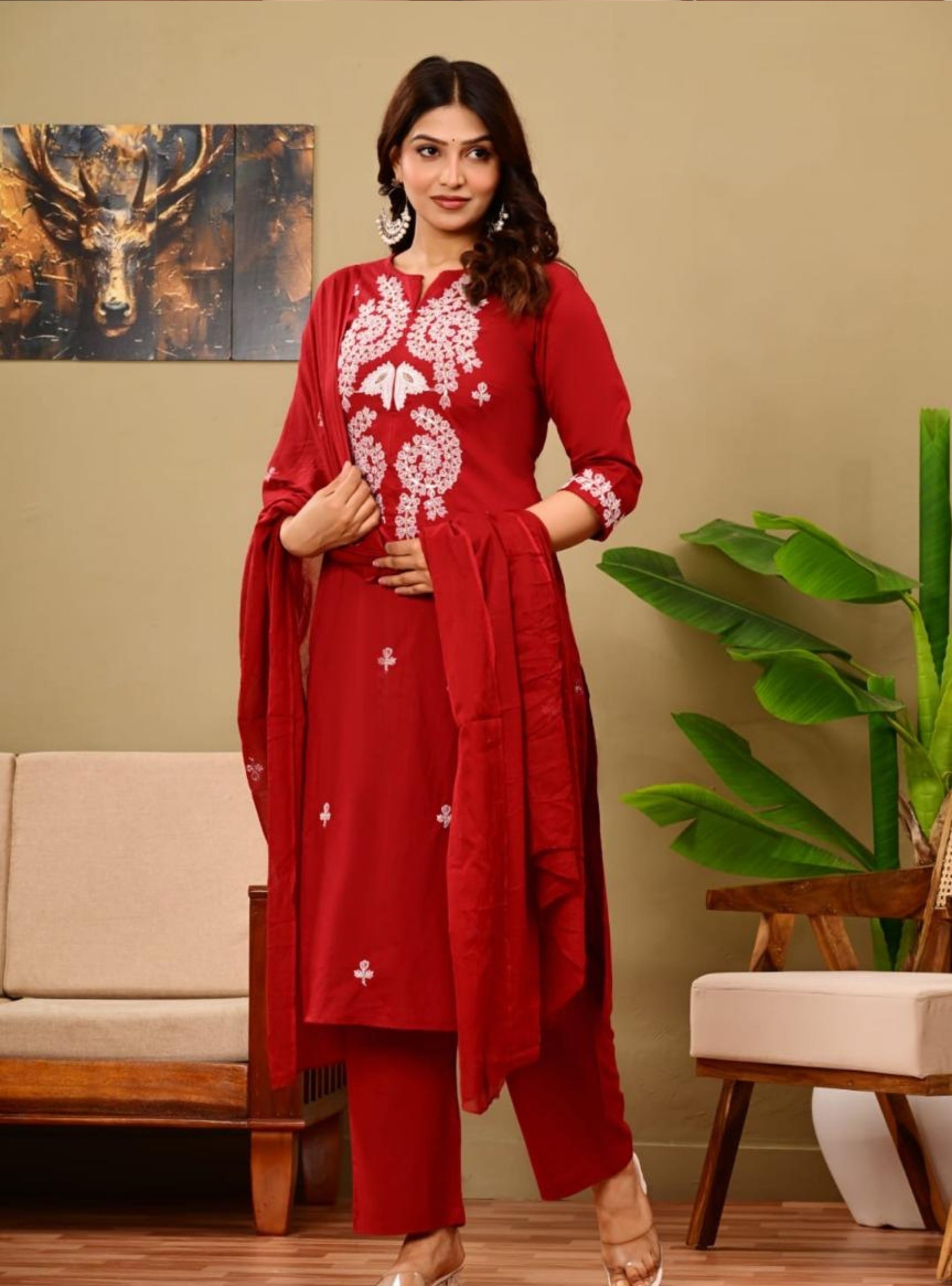 Elegant Red Embroidered Salwar Suit