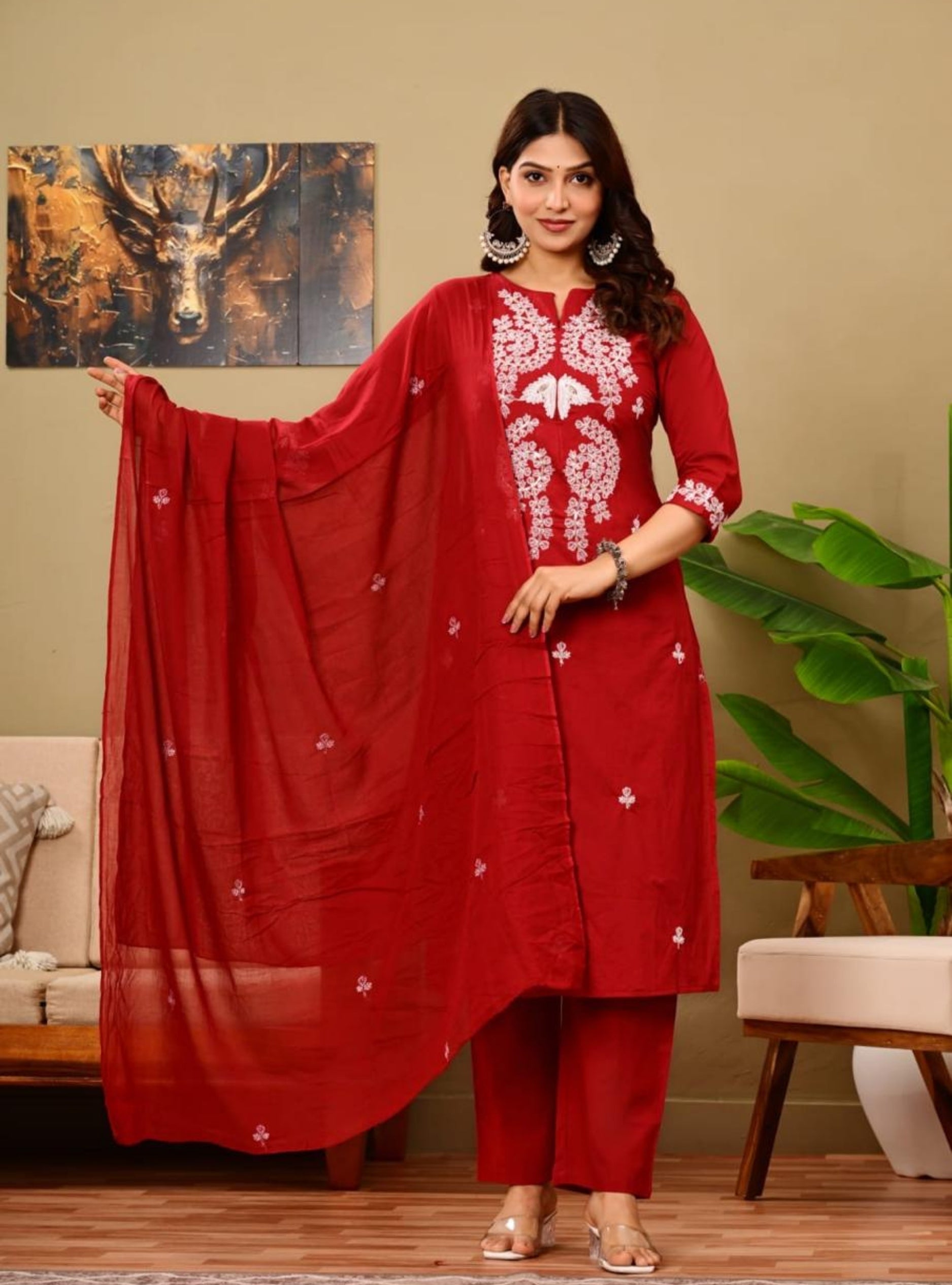 Elegant Red Embroidered Salwar Suit
