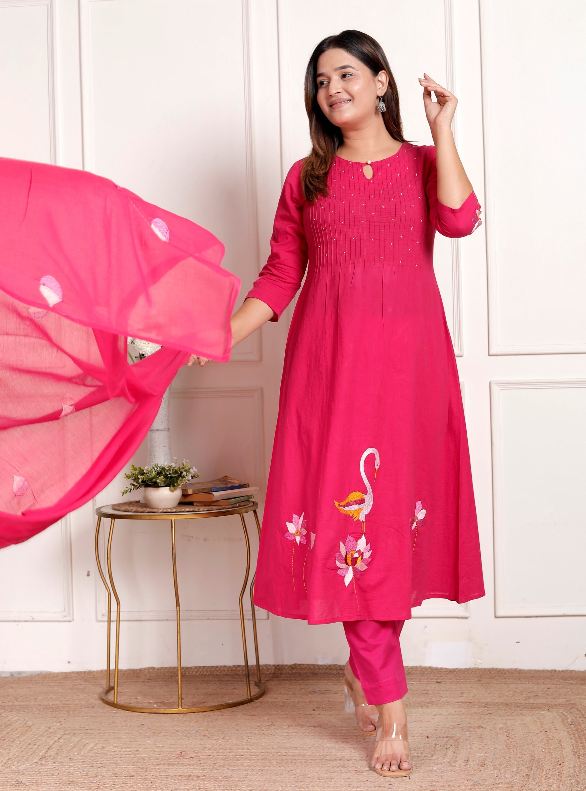 Pink Embroidered Kurta Set with Dupatta