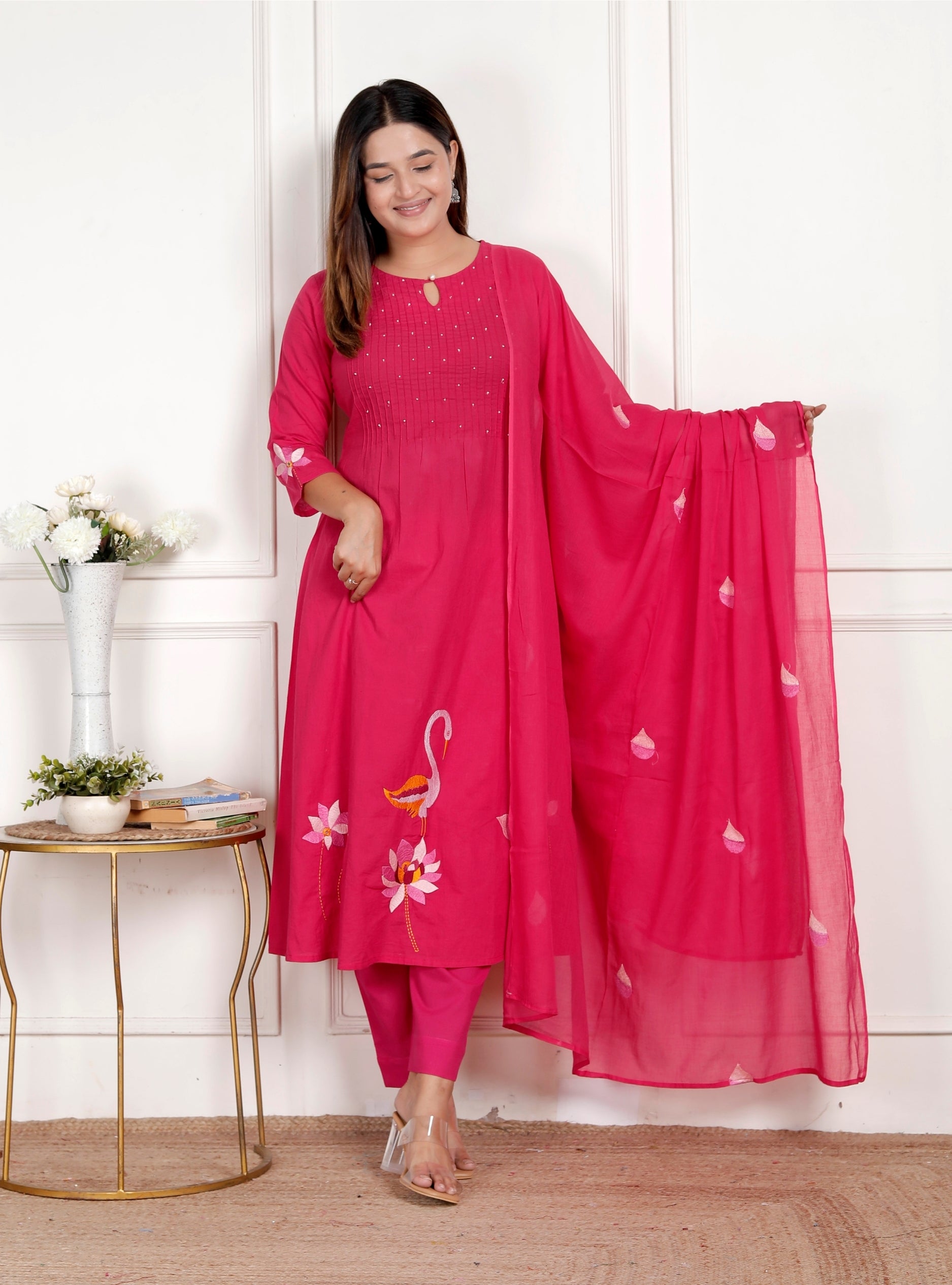 Pink Embroidered Kurta Set with Dupatta
