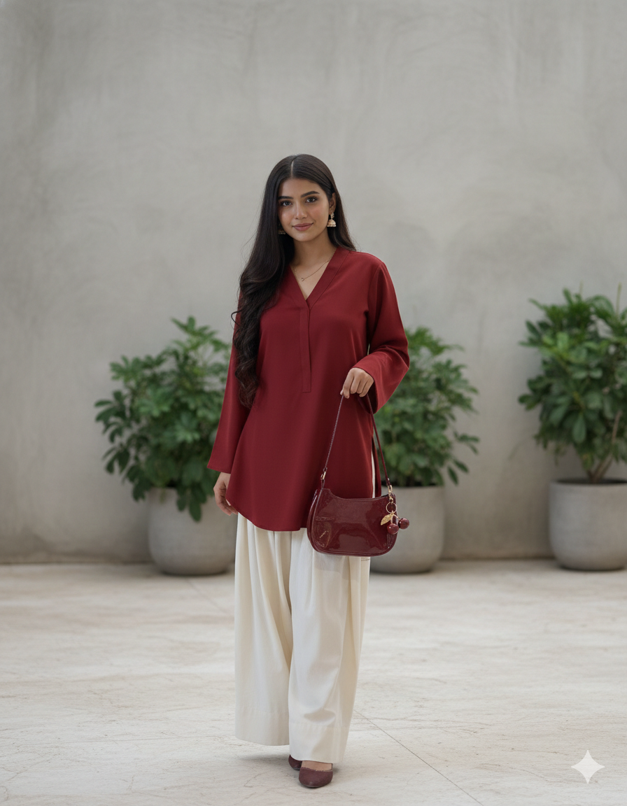 Crimson Rayon Co-ord Set