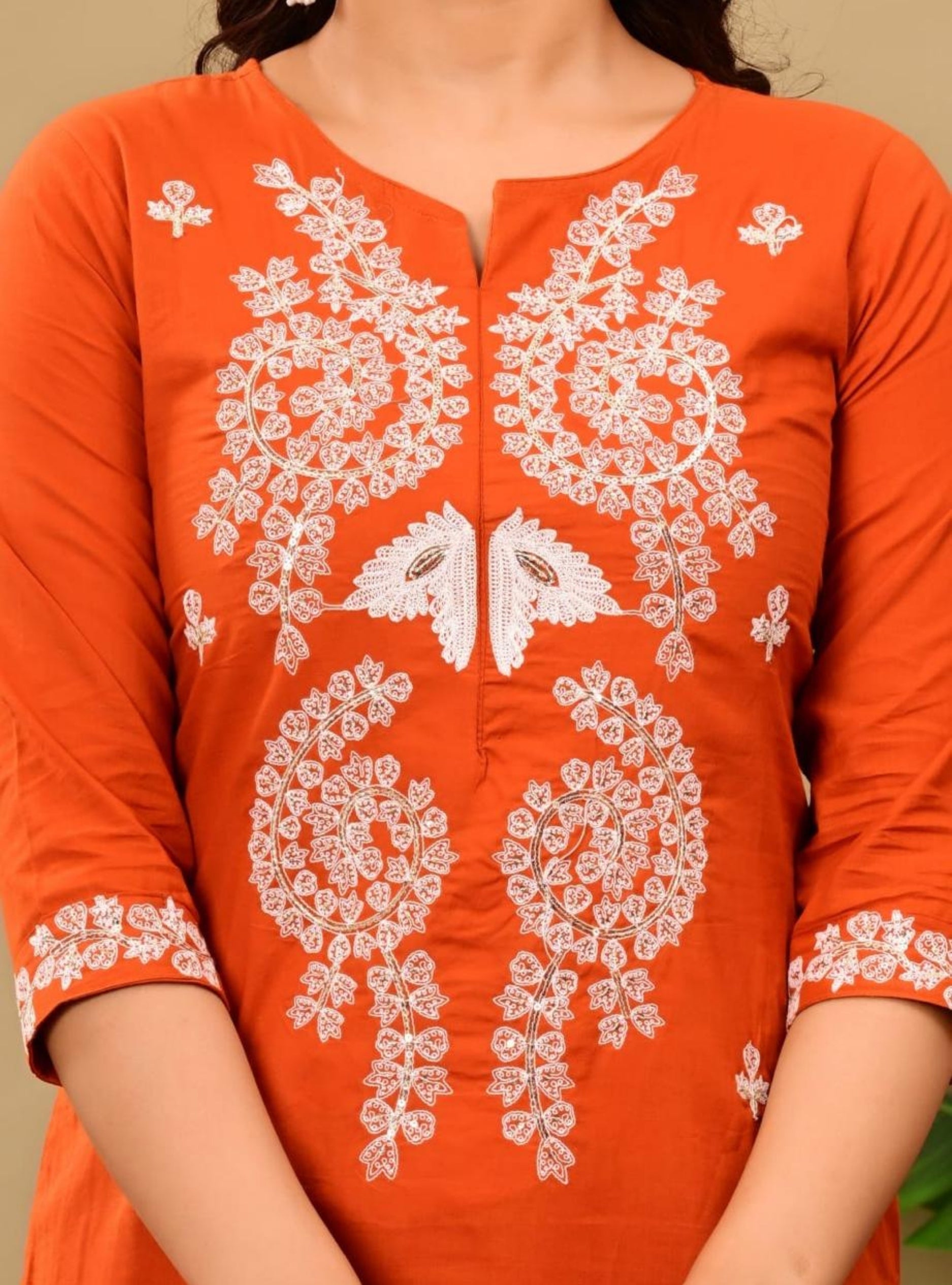 Orange Embroidered Kurta Pant Sets with Dupatta