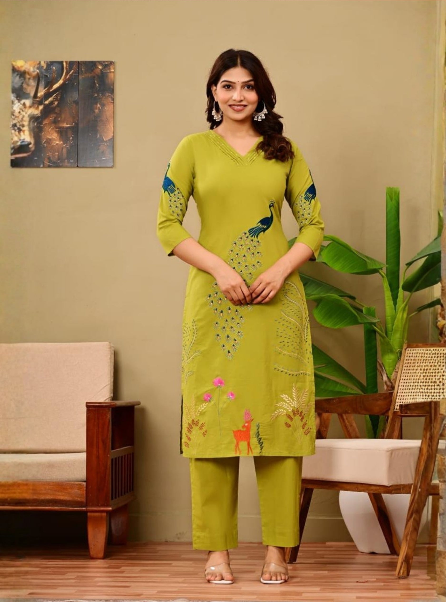 Green Printed Kurta Pant Set with Dupatta