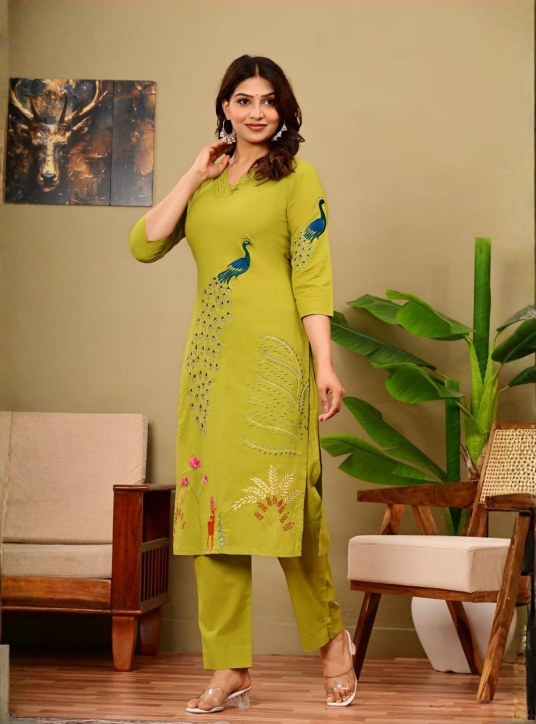 Green Printed Kurta Pant Set with Dupatta