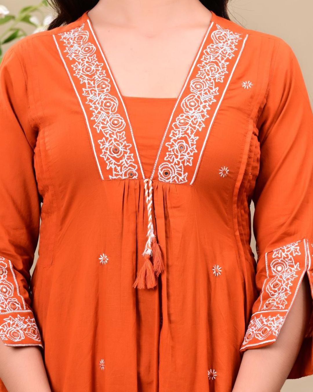 Burnt Orange Embroidered Anarkali Kurta Set with Dupatta